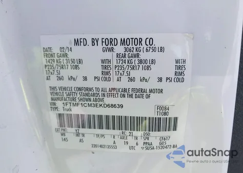 2014 Ford F-150 Xl z USA, uszkodzony, nr VIN 1FTMF1CM3EKD68639